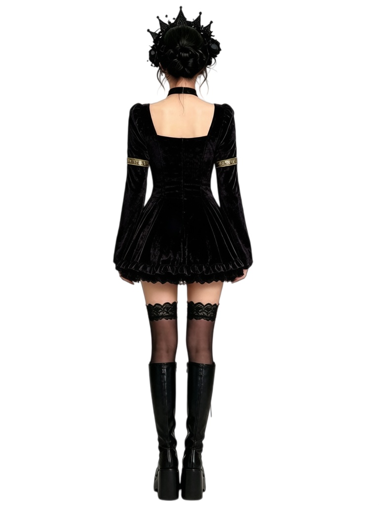 Gothic Vampire Mini Dress - Women Dark Lace Devil Costume